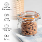 Anko 260ml Clip Lid Glass Jar|Ideal For Dry Foods, Pastas Or Biscuits| Perfect Storage Solution| Rounded Glass Jar With Wide Mouth Lid With Clip Fasteners|Bpa Free| 9.9cm H X 8.3cm Dia.|Set Of 4